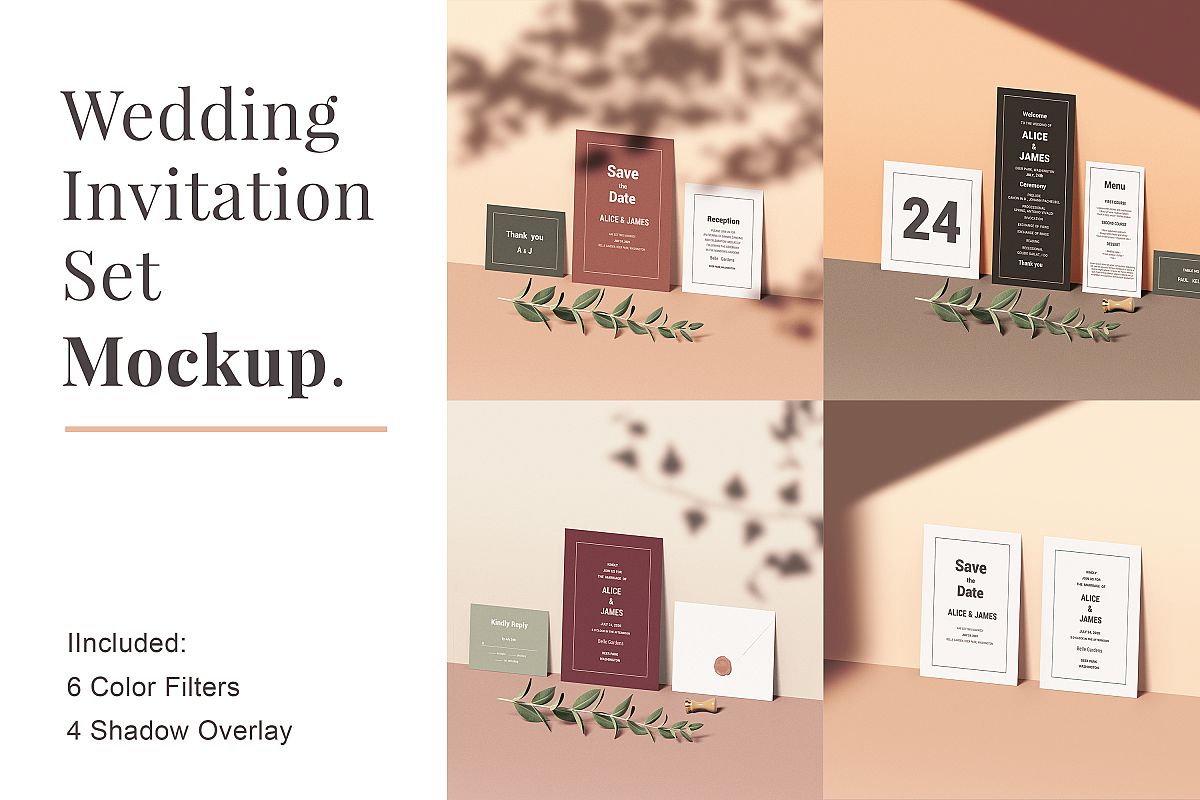 Wedding Invitation Set Mockup example image 1