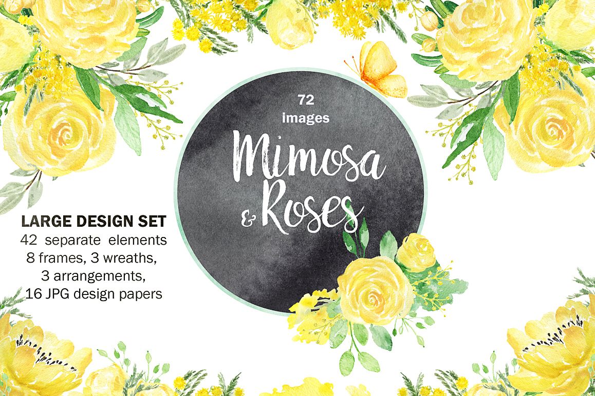 mimosa roses flowers clipart kit mimosa design