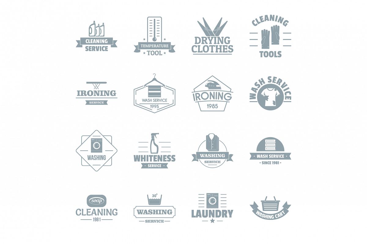Laundry cleaning logo icons set, simple style example image 1
