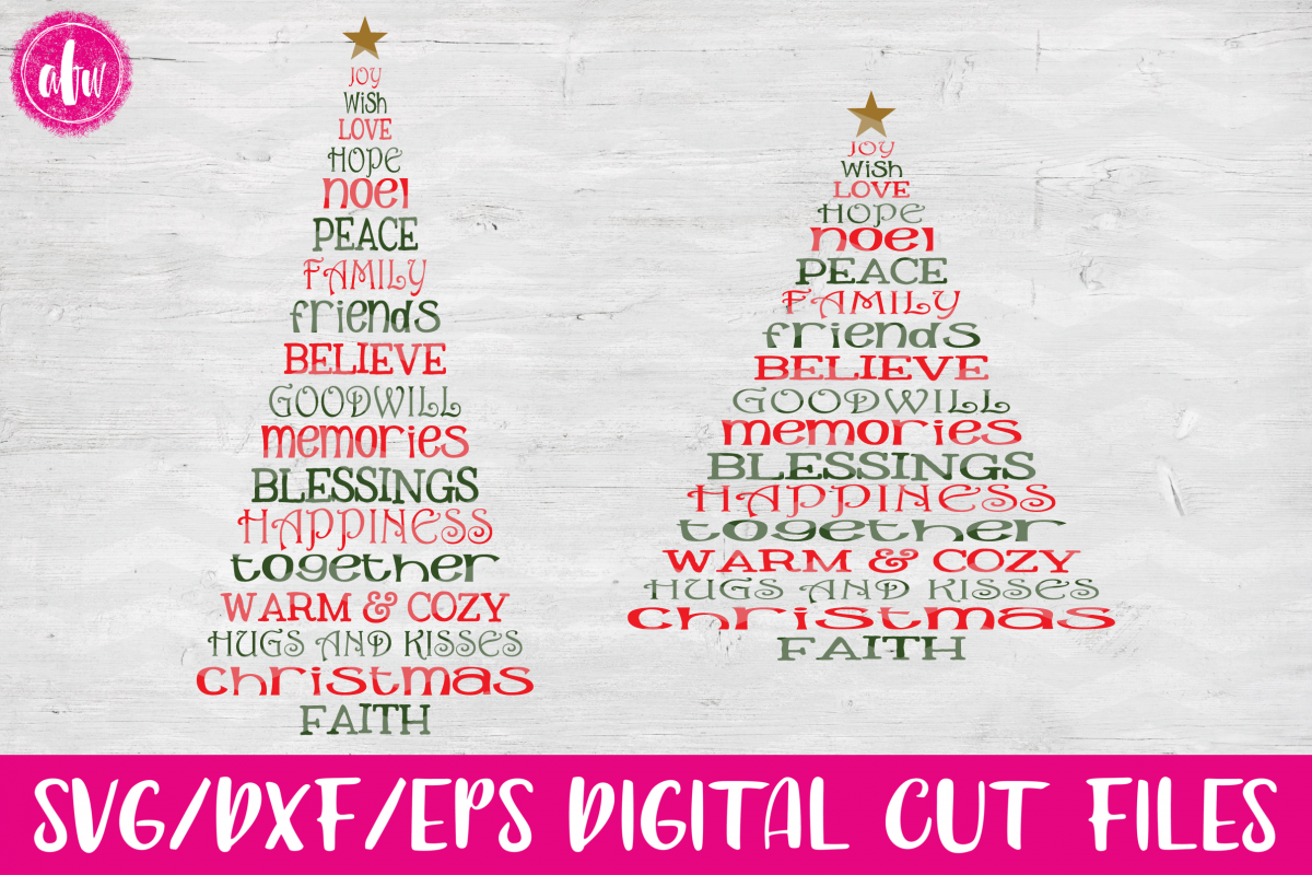 Christmas Word Trees - SVG, DXF, EPS Cut Files example image 1
