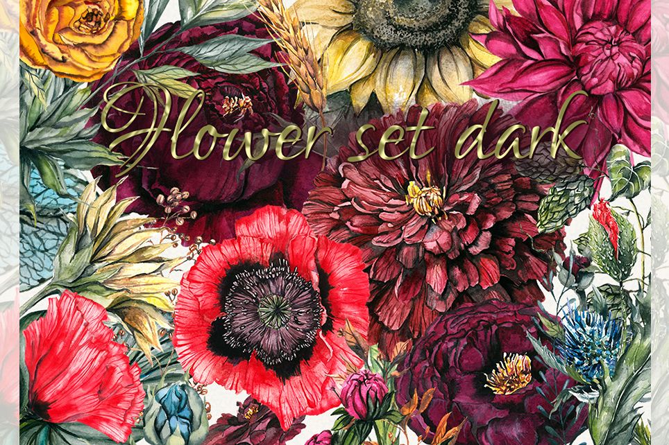 Flower set, Peony clipart, flower clipart, floral elements example image 1