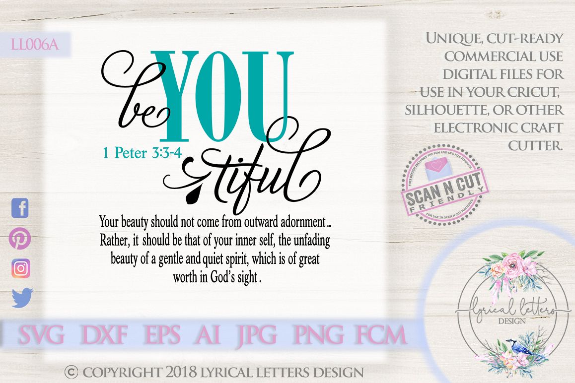 Be You Tiful Beautiful 1 Peter 3 Scripture SVG DXF LL006A example image 1