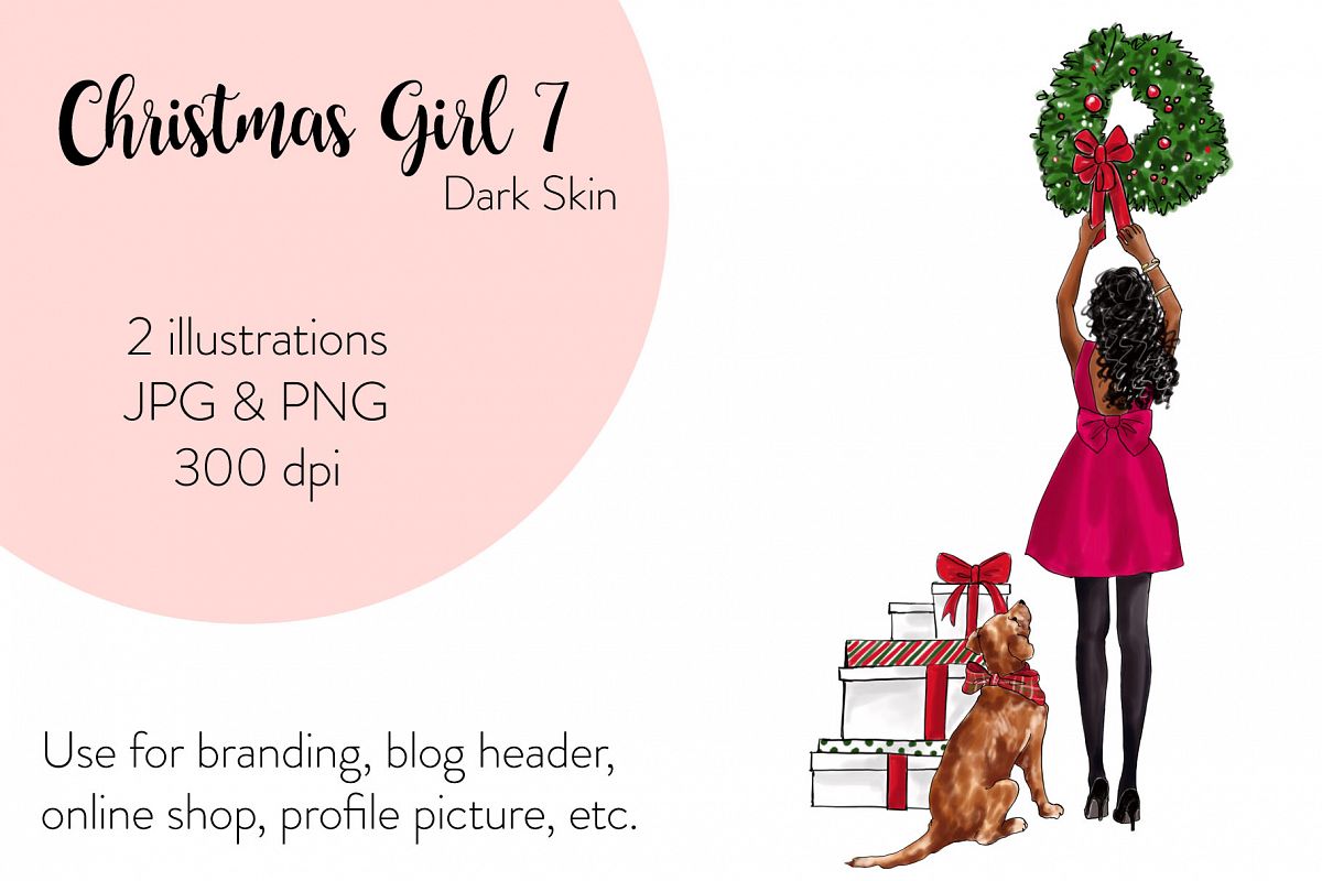 Fashion illustration - Christmas Girl 7 - Dark Skin example image 1