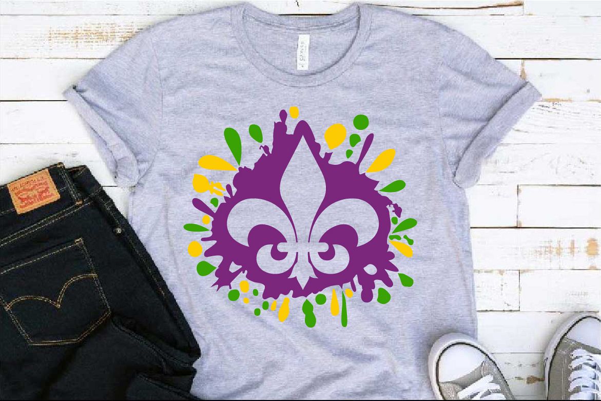 Fleur de Lis Mask Mardi ink Splash Gras SVG Tuesday 1278s example image 1