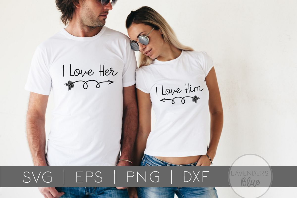Download I Love Her - I Love Him Couples T-Shirt SVG.
