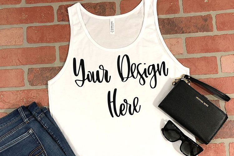 Bella 3480 White Tank Top Mockup Photo - Flatlay Photo example image 1