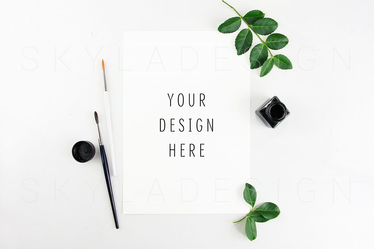 Feminine artist mockup flatlay, styled stock example image 1