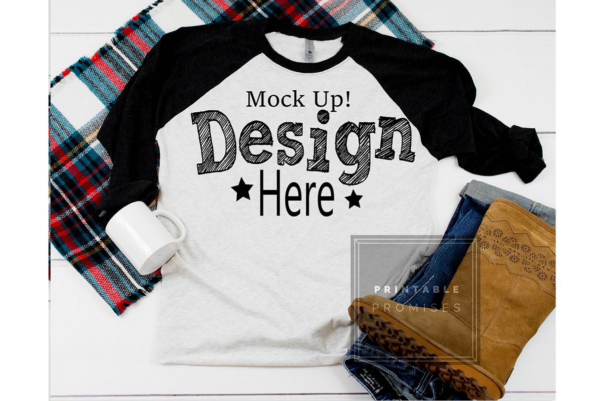 Next Level 6051 Black Raglan Mockup Baseball T-Shirt Mock Up example image 1