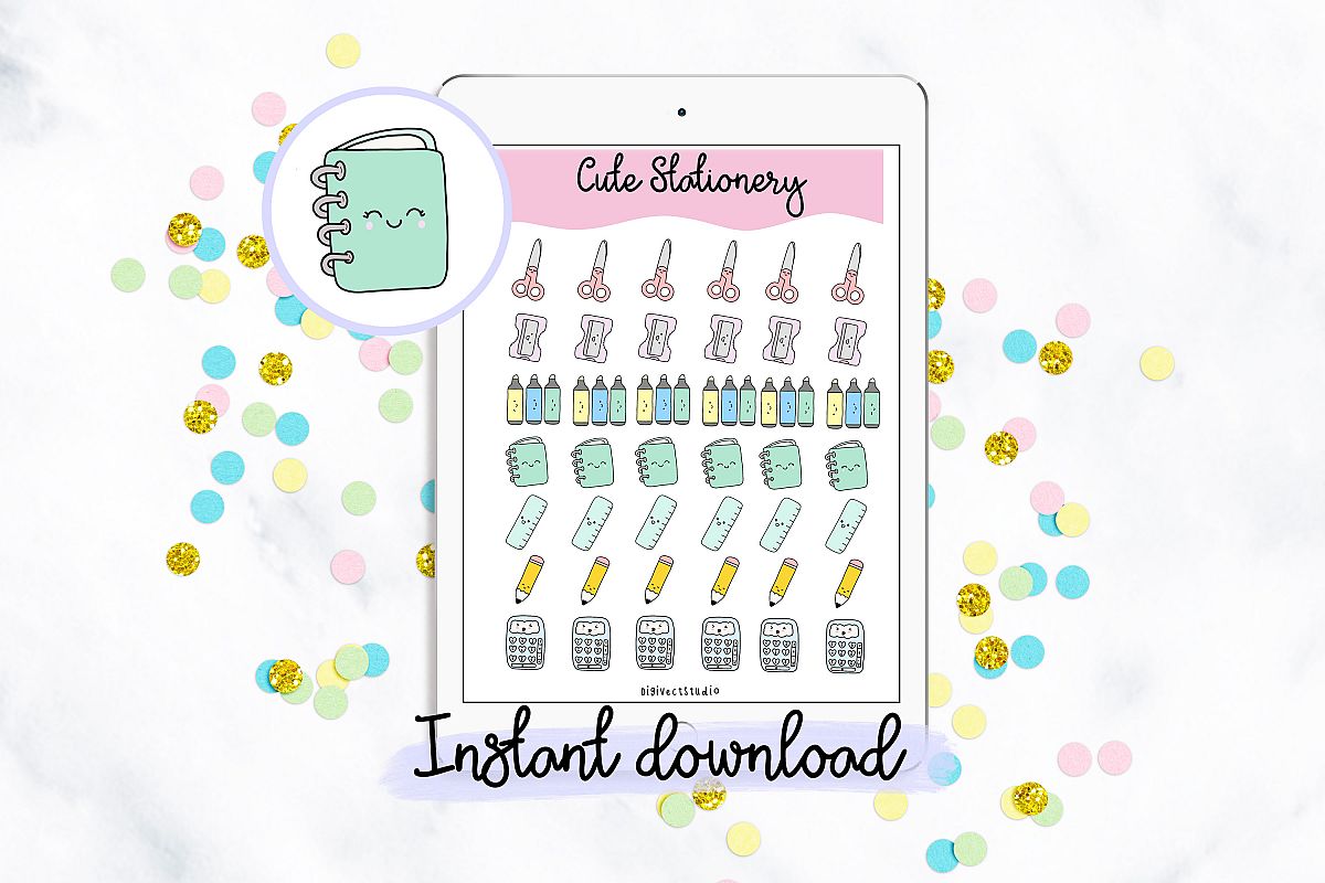 Cute Kawaii Stationary Digital Planner Stickers example image 1