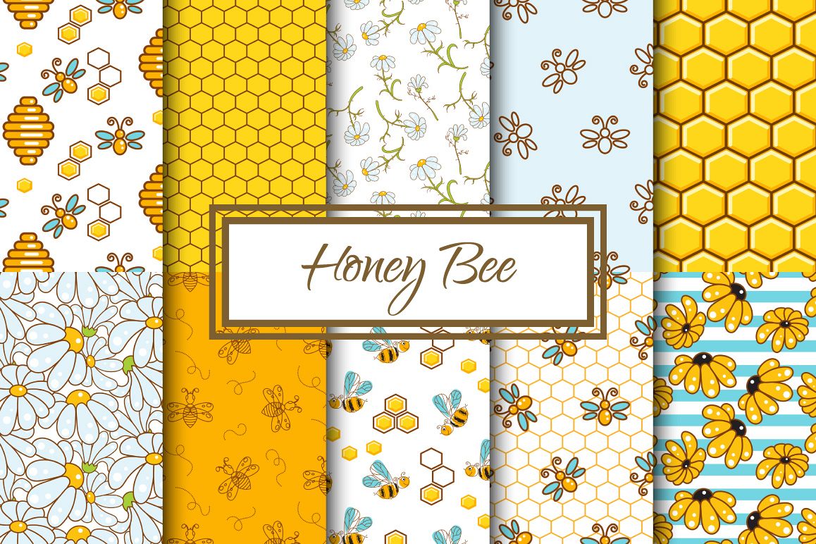 Honey Bee Seamless Patterns example image 1