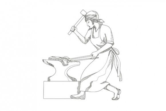 Female Blacksmith at Work Doodle Art example image 1