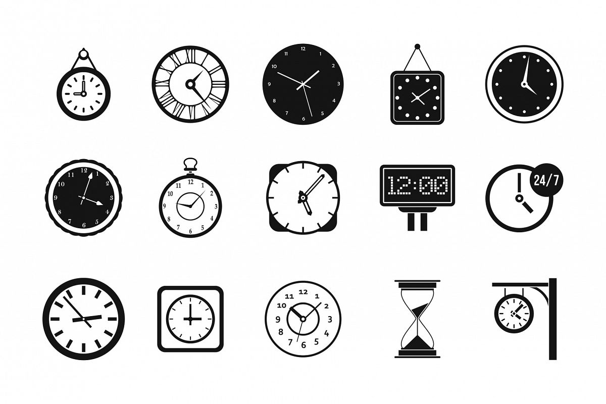 Wall clock icon set, simple style example image 1