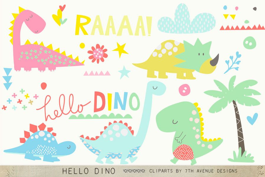 Hello Dino Cliparts example image 1