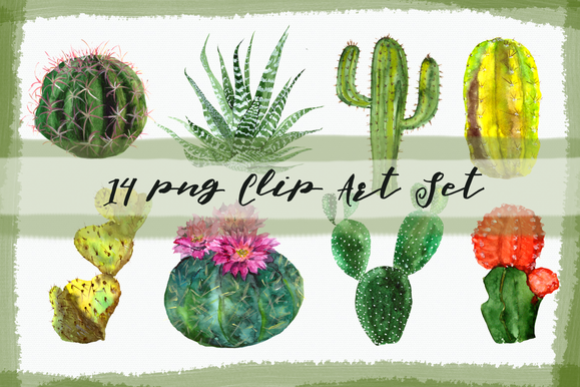 Watercolor Cactuses Clip Art Set example image 1