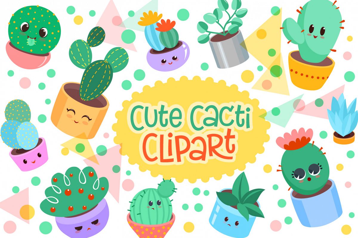 Cute Cacti Clipart - 18 vector items example image 1