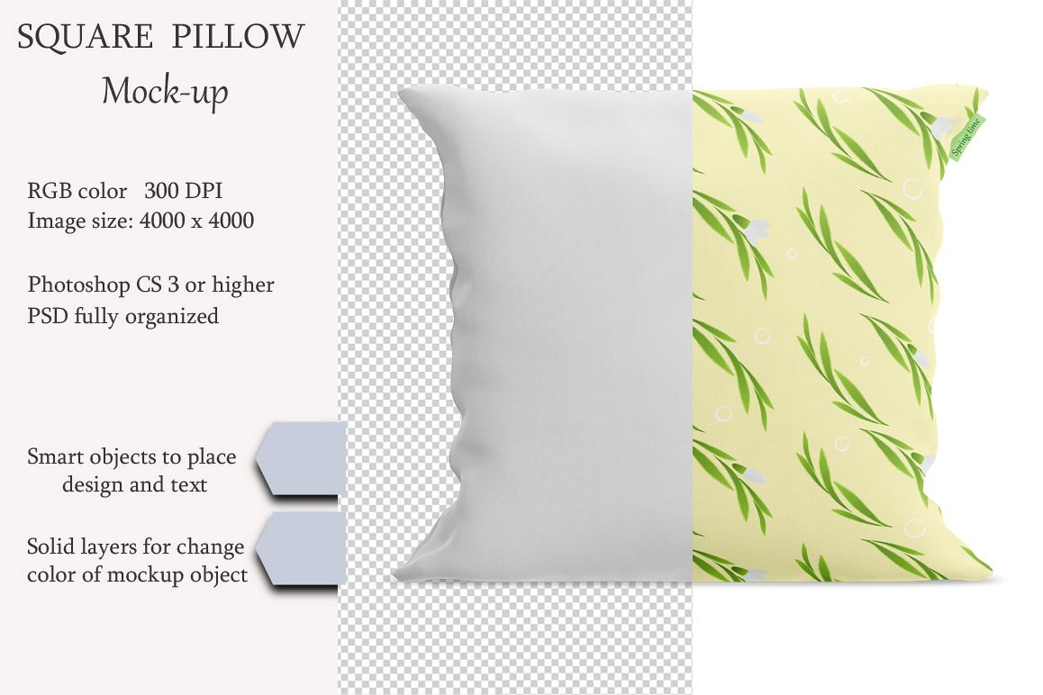 Square pillow mockup. Front view. Product mockup. example image 1