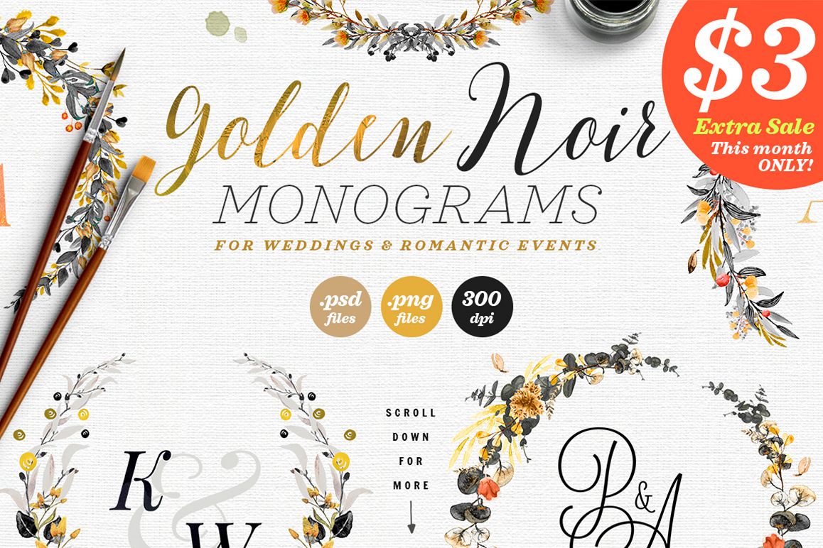 6 Golden Noir Wedding Monograms IX example image 1
