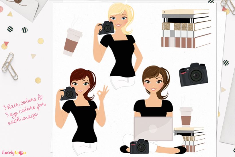 Woman photographer character clip art L195 Piper example image 1