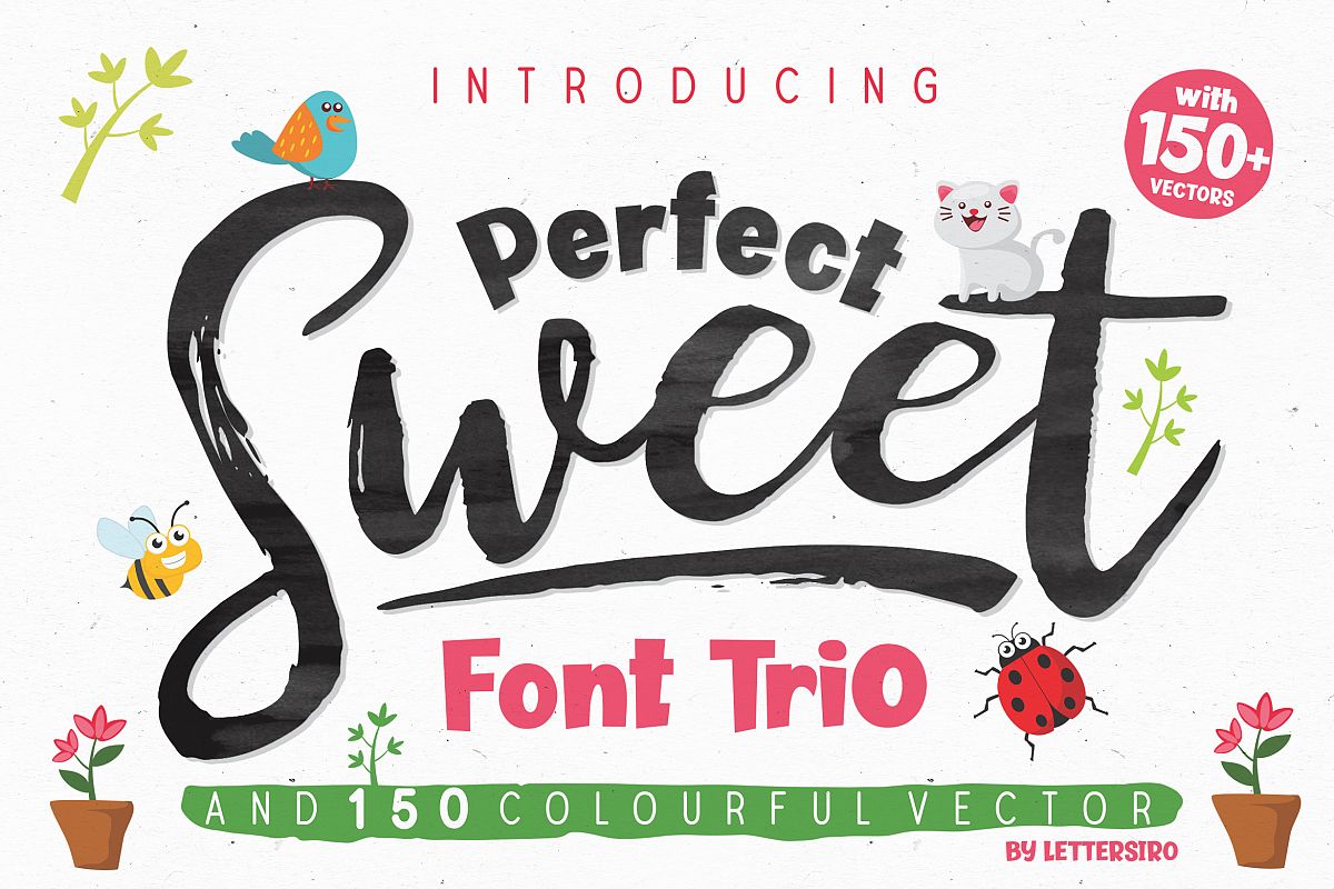 Perfect Sweet - Font Trio and 150 Colourful Vectors example image 1
