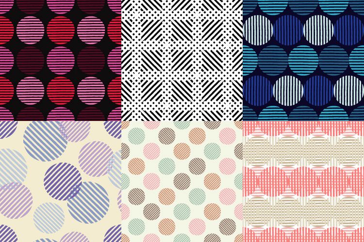 Set of 6 Polka dot seamless pattern. Striped circles. example image 1