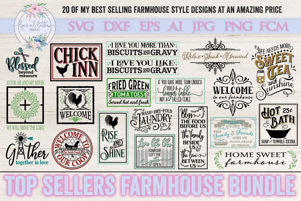 Download Top Sellers Farmhouse Bundle of 20 SVG DXF Cut Files