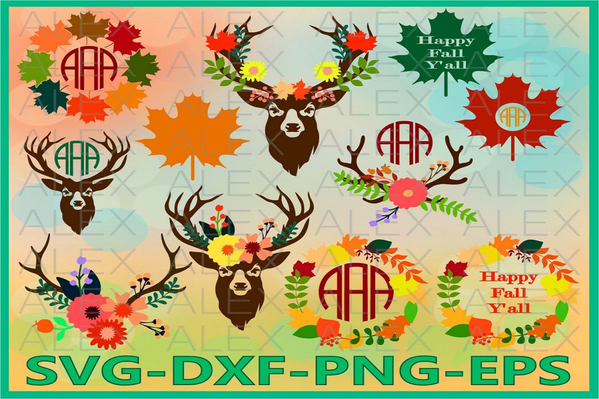 Autumn Svg, Fall svg, Happy Fall y'all, Deer Antler Svg example image 1