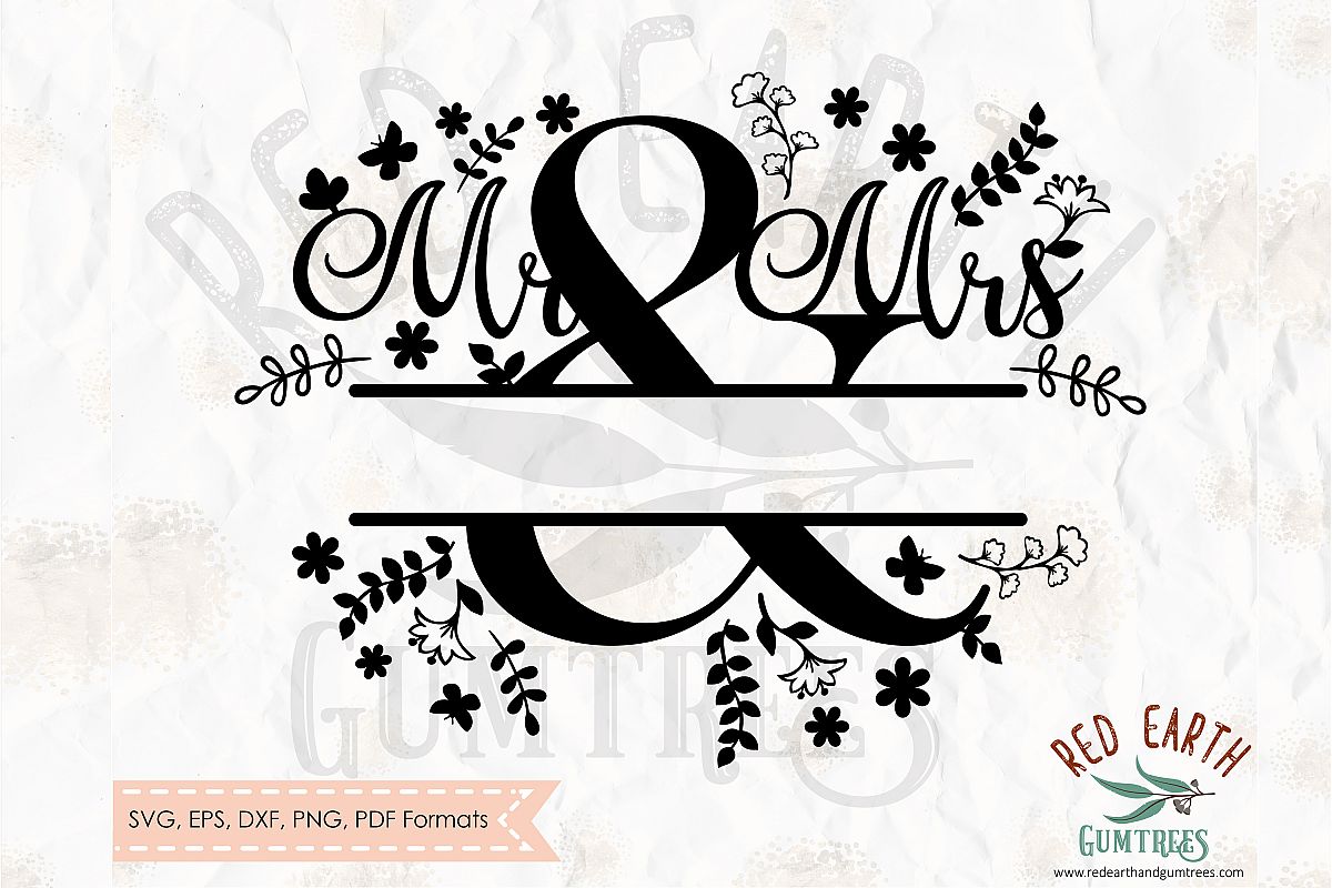 Mr & Mrs split monogram frame, wedding decal SVG,DXF,PNG,EPS