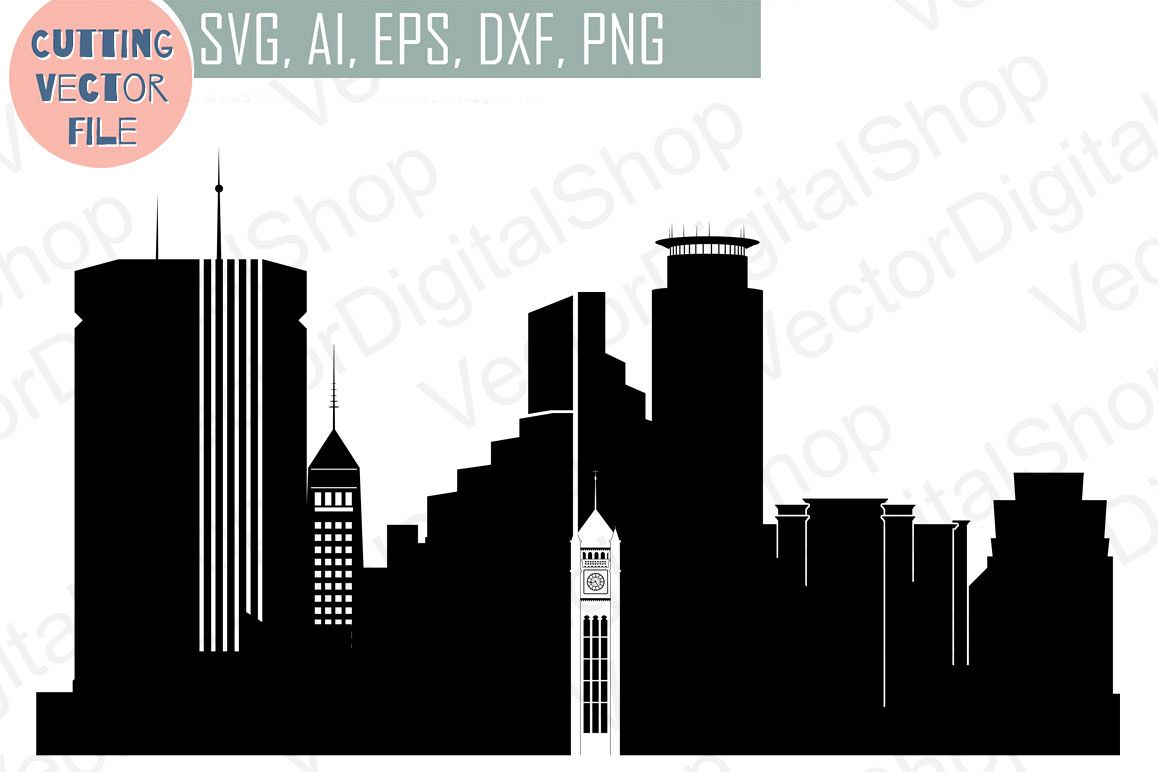 Minneapolis Vector, Minnesota Skyline USA city, SVG, JPG, PNG, DWG, CDR, EPS, AI example image 1