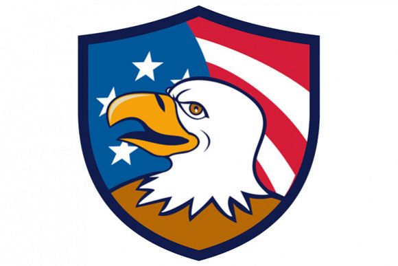 Bald Eagle Smiling USA Flag Crest Cartoon example image 1