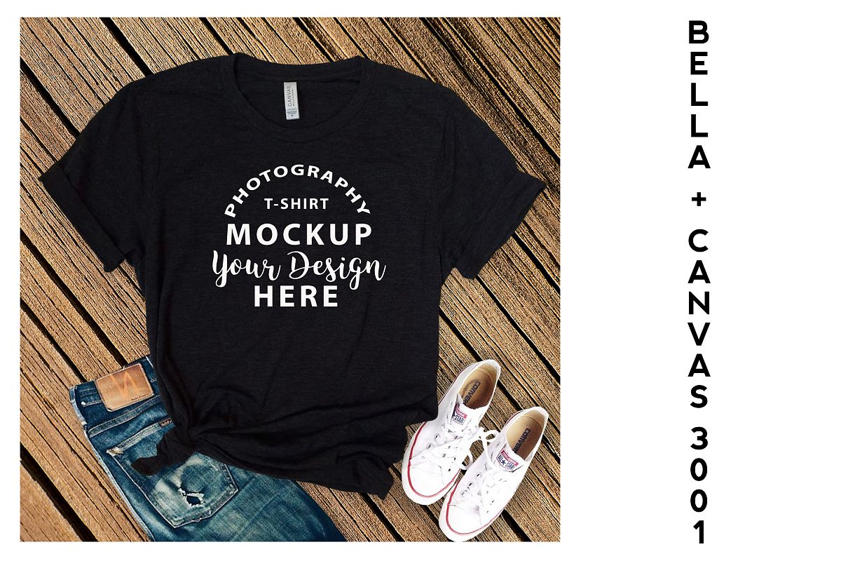 Bella Canvas 3001 T-shirt mock-up, color Black Heather example image 1