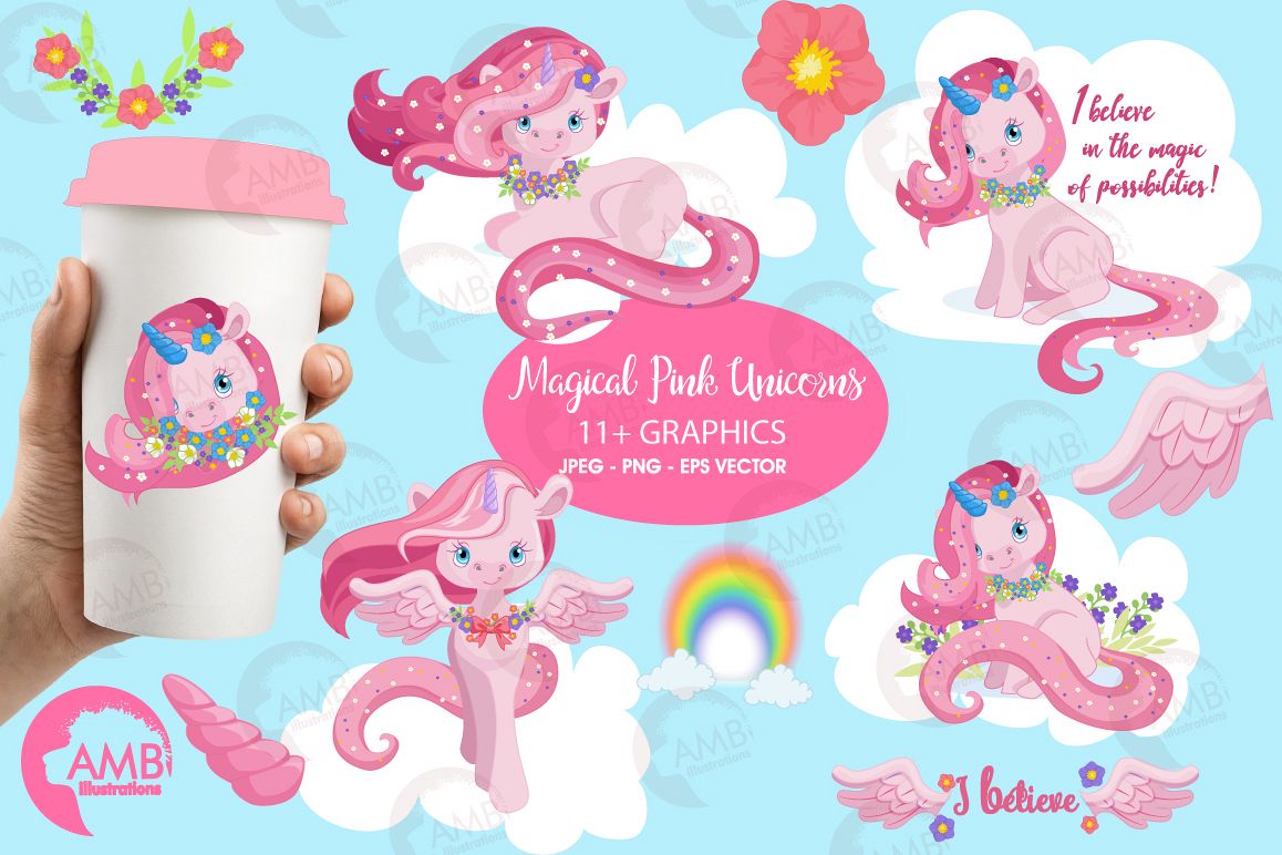 Magical Pink Unicorns clipart, graphics, illustrations AMB-1380 example image 1