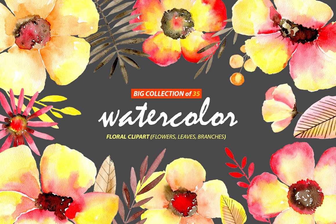 Watercolor yellow & red flowers example image 1