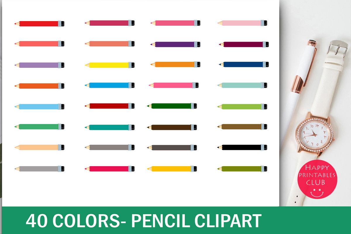 40 Colors Pencil Clipart example image 1