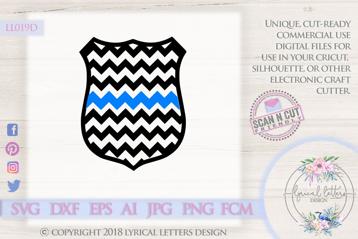 Chevron Police Badge with Thin Blue Line SVG DXF LL019D example image 1