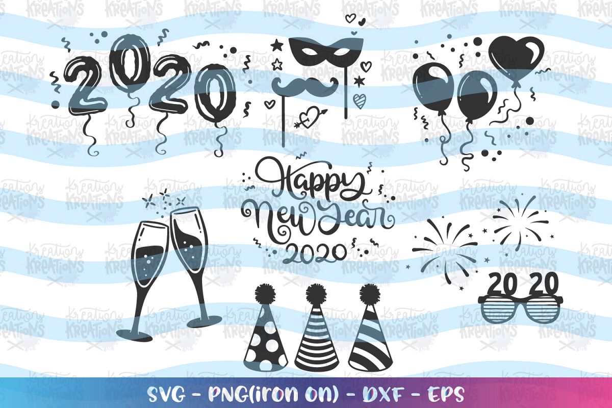 Happy New Year Elements svg 2020 clipart Party Hat balloons example image 1