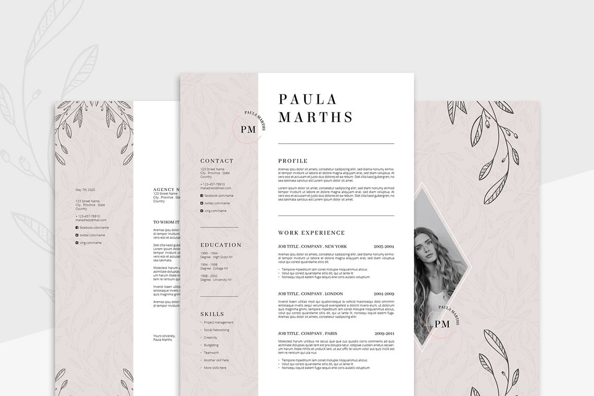 FLORAL Resume/CV + Cover Letter + Title example image 1