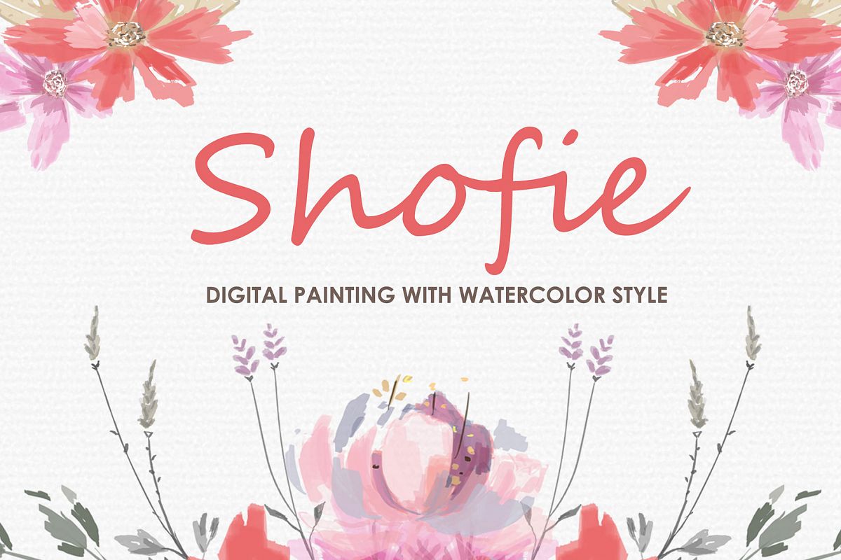 Shofie - Digital Watercolor Floral Flower Style Clipart example image 1