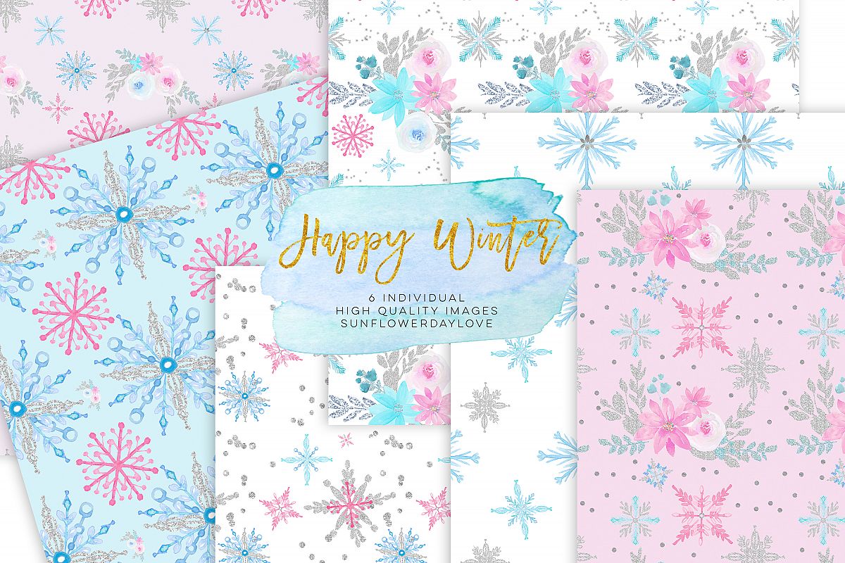 Winter Digital Paper, Winter Paper Pad, Glitter Pattern example image 1