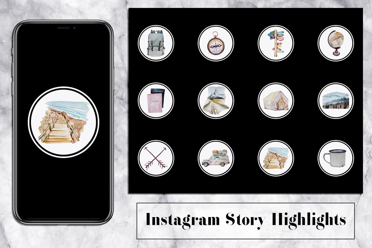 Black & Watercolor Highlight Icons example image 1