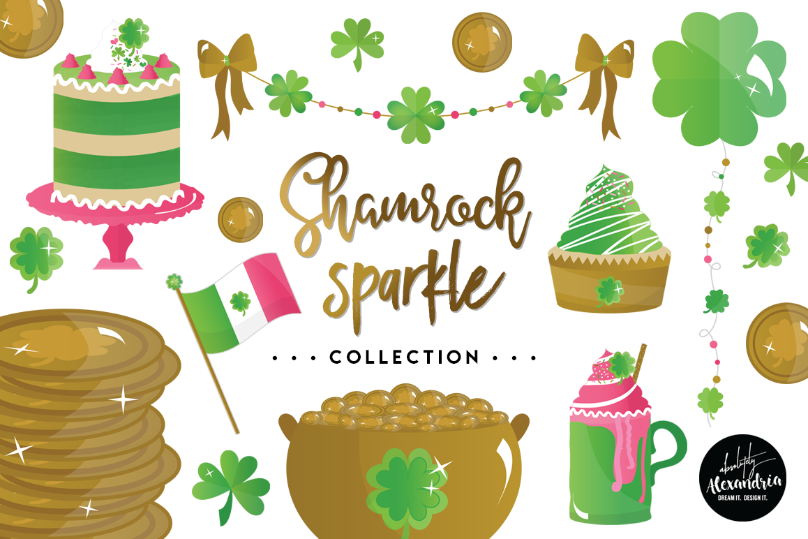 Shamrock Sparkle Clipart Graphics & Digital Paper Patterns Bundle example image 1