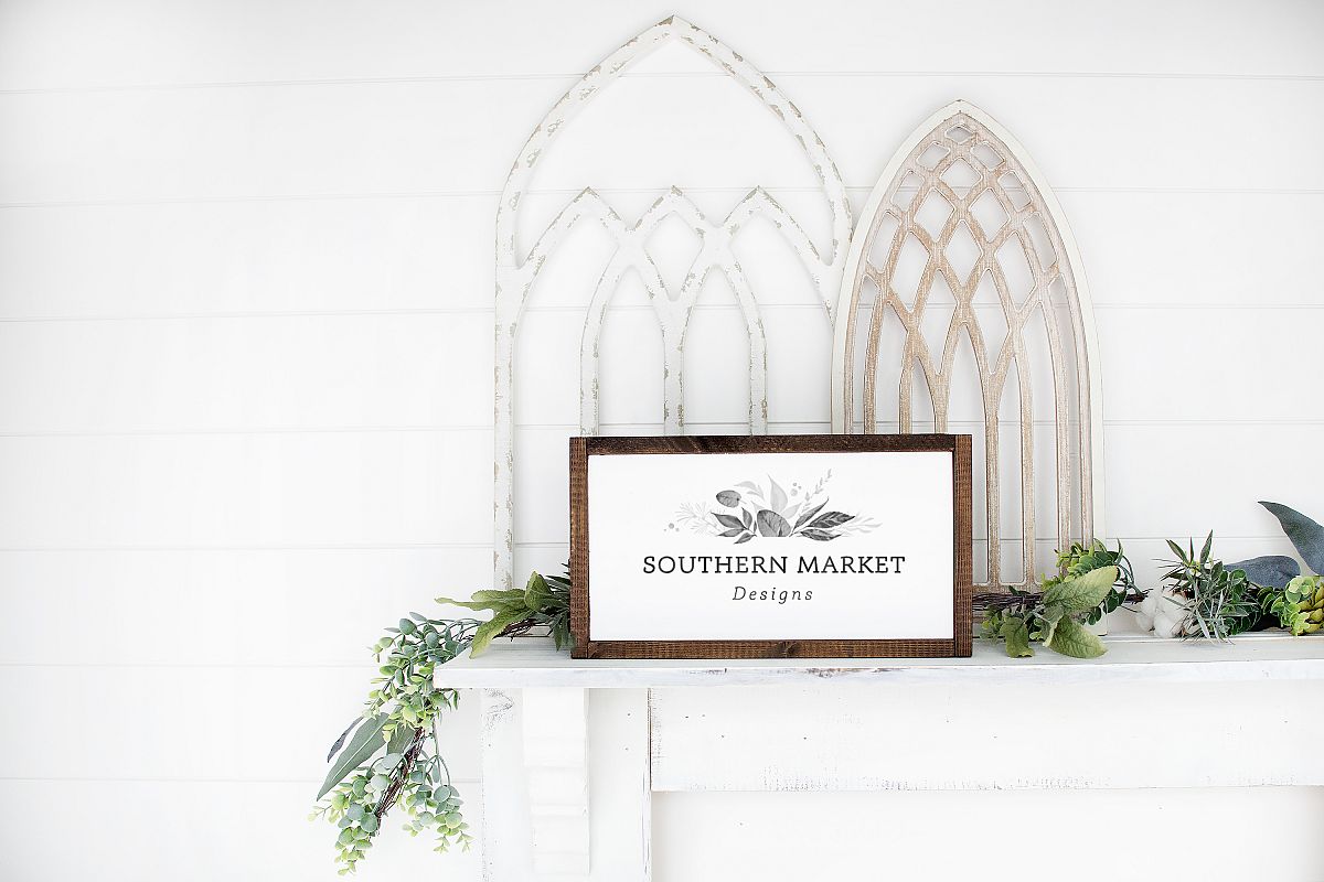 8x14 Framed Wood Sign Mock Up Farmhouse Styled Photo example image 1