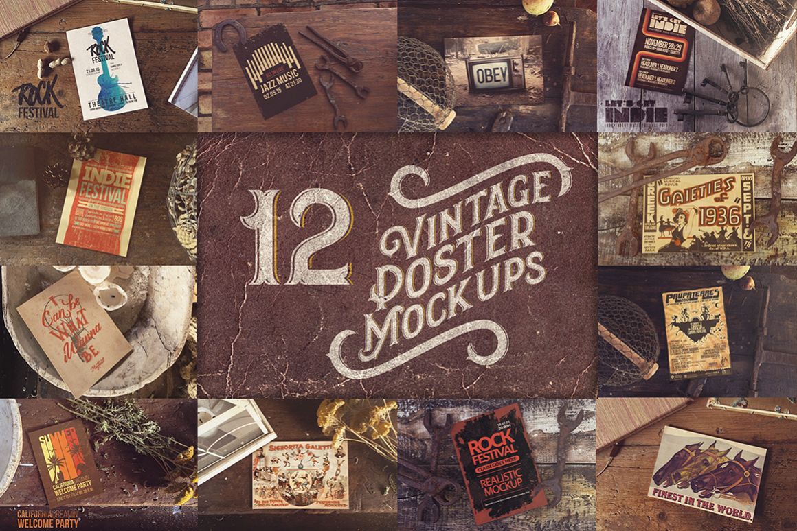 12 Vintage Poster Mockups 75 OFF example image 1