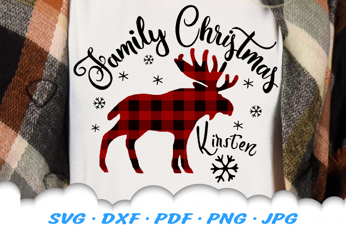 Plaid Moose Family Christmas PJ Shirt SVG DXF Cut Files example image 1