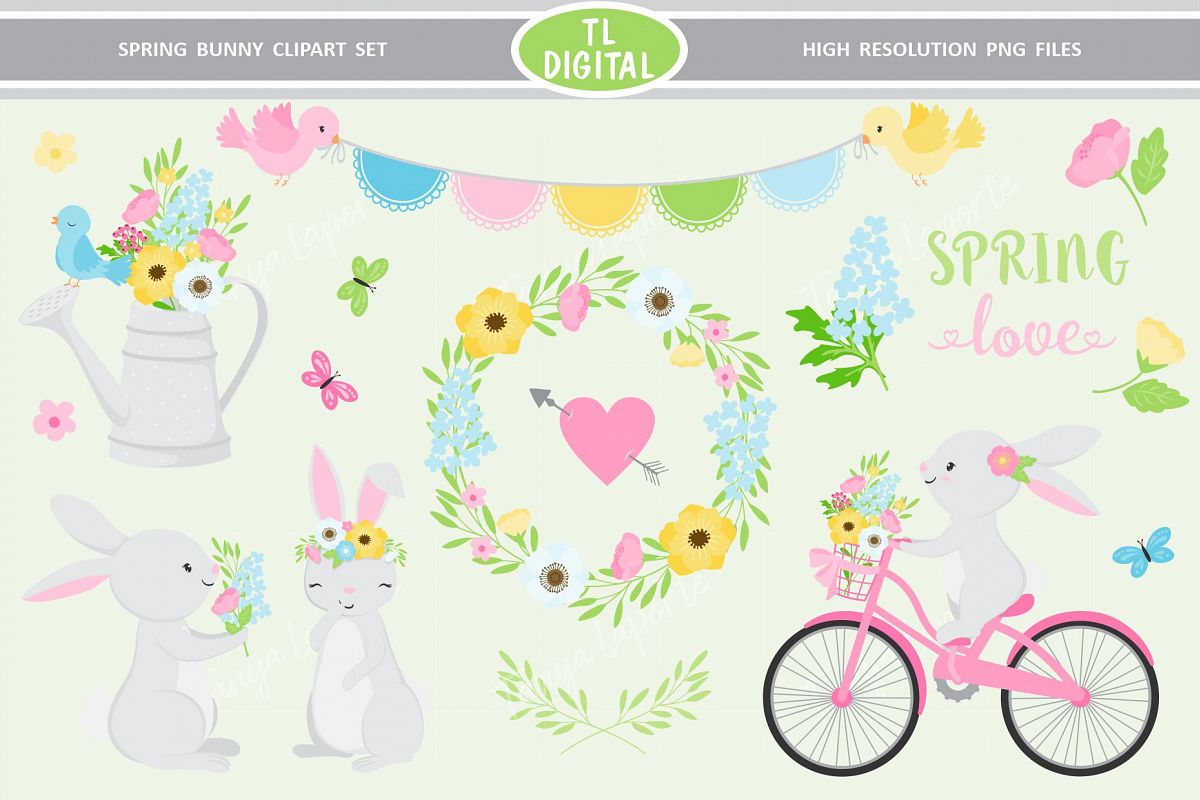 Spring Bunny Clipart Set example image 1