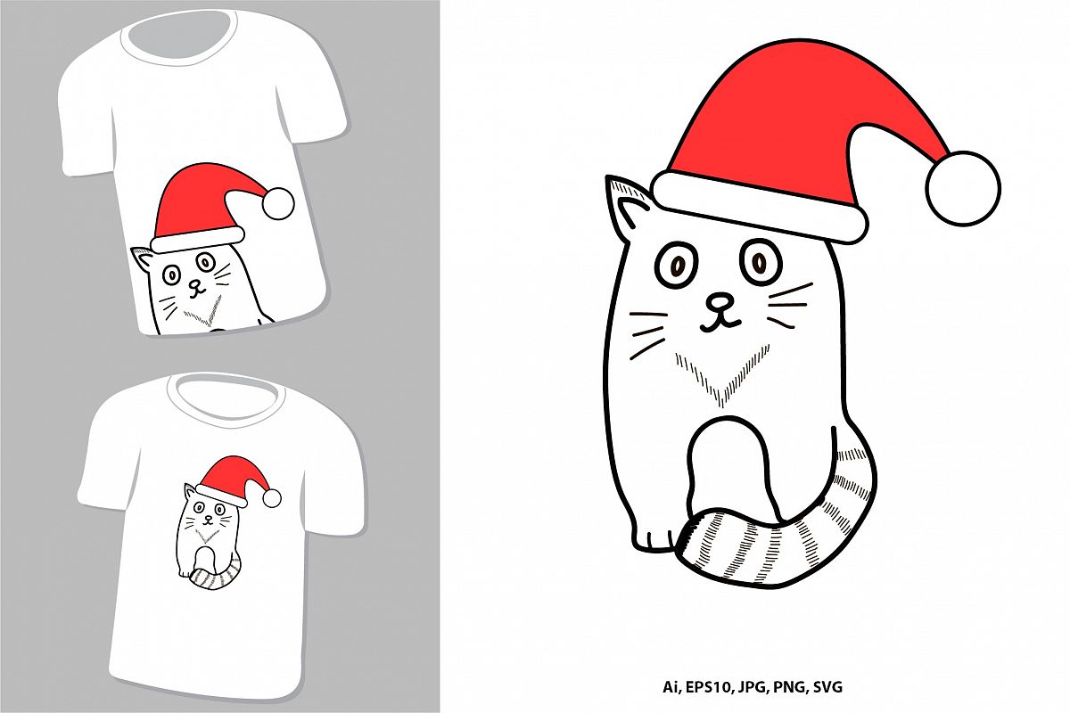 Cute cat. New Year and Christmas animal. example image 1