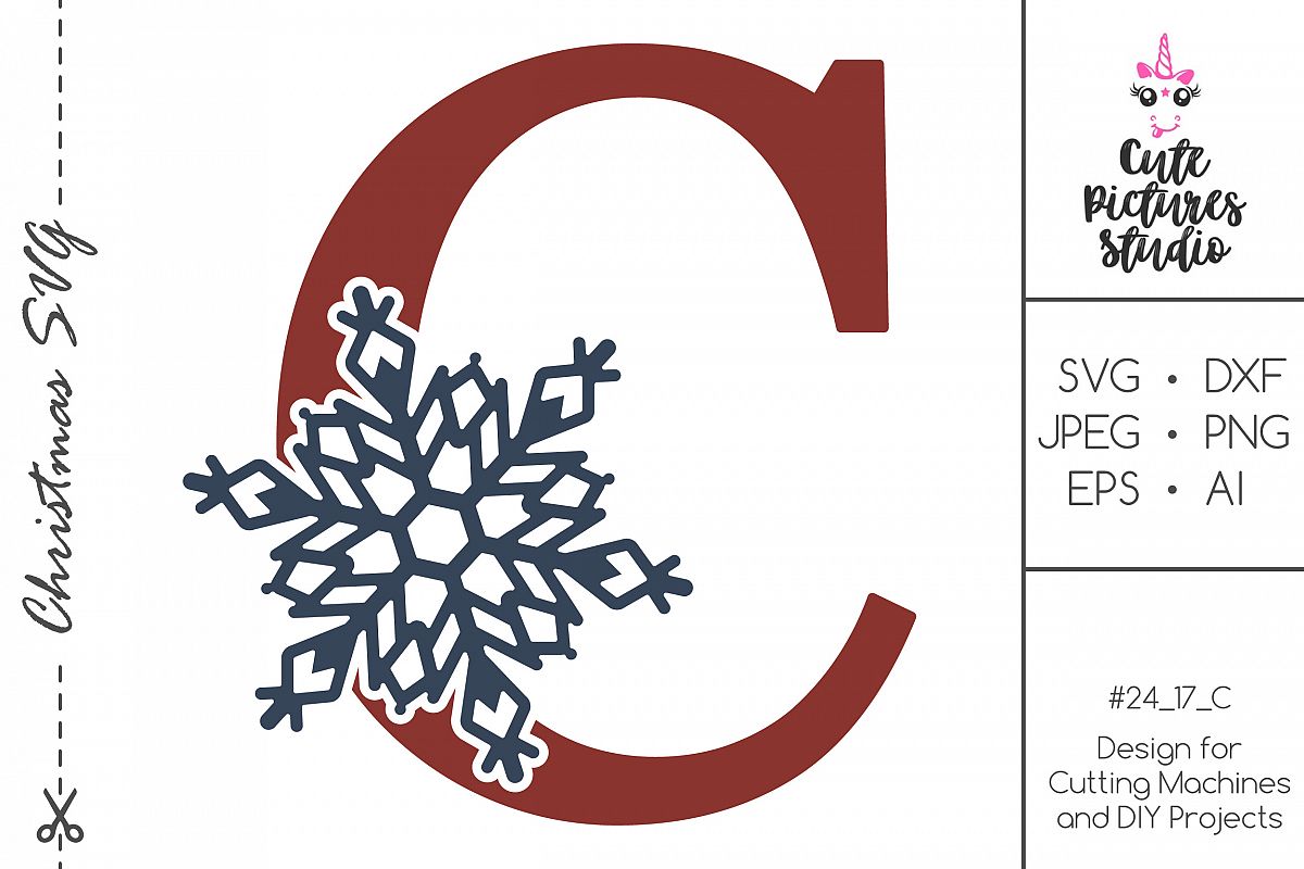 Download Christmas monogram svg. Snowflake letter 'C' SVG, DXF, PNG.
