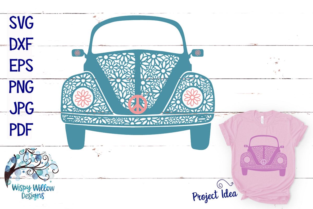 Hippie Car Daisy Zentangle SVG example image 1