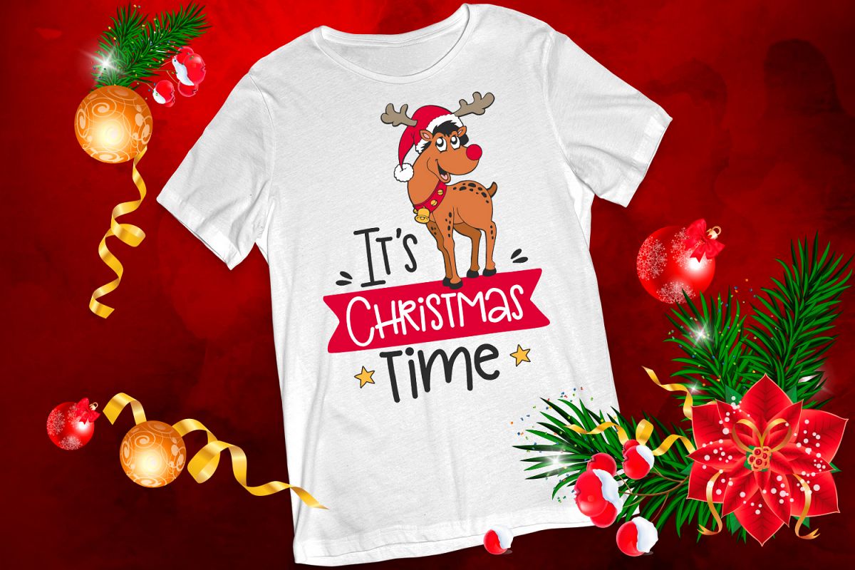 It's Christmas Time with Cute Reindeer SVG - Xmas cut files example image 1