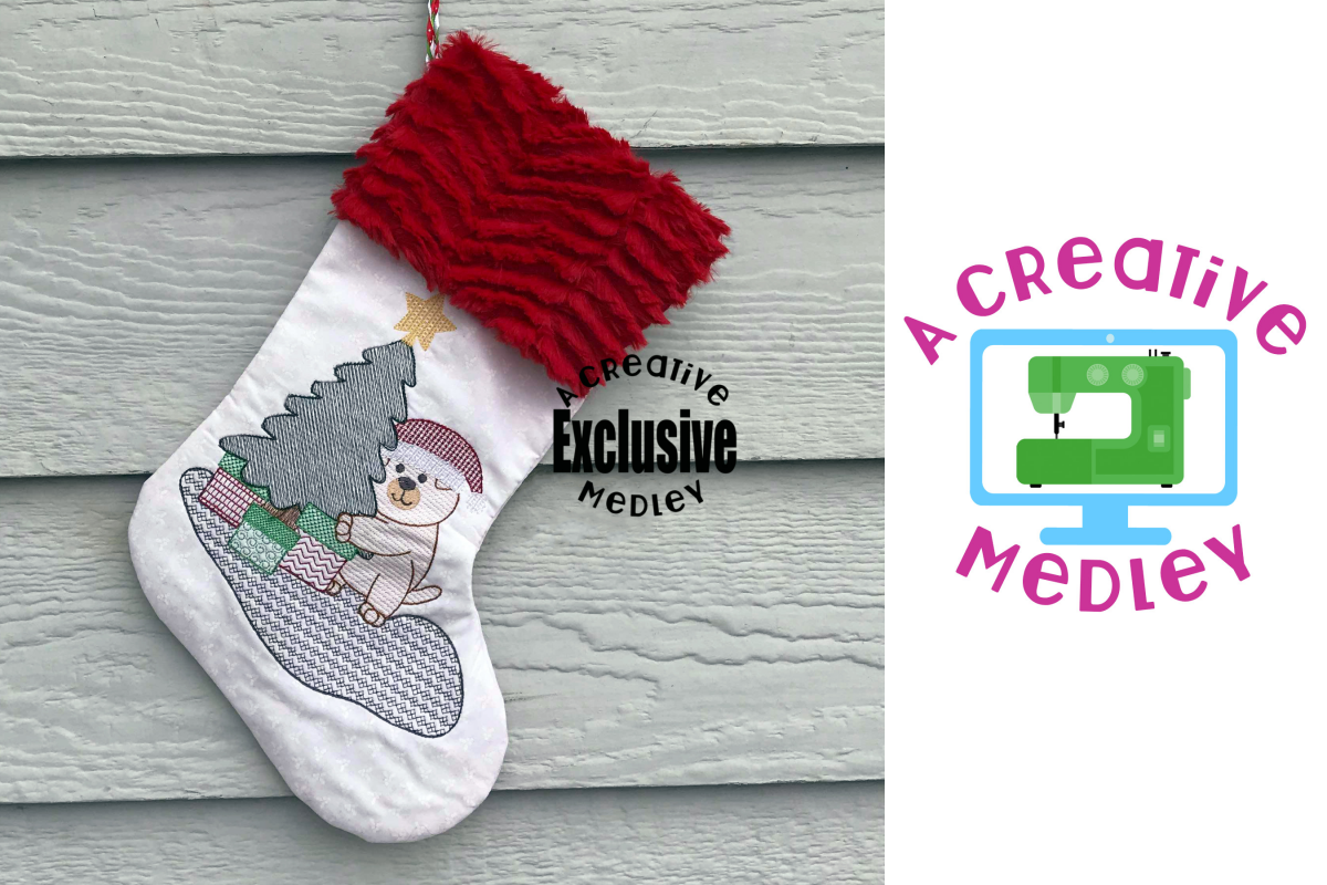 In the hoop Stocking with Cuff and Puppy Sketch example image 1