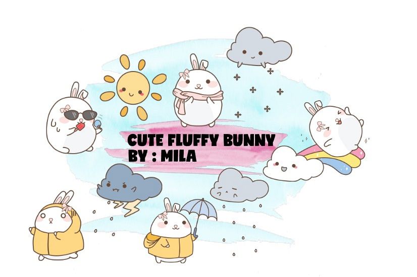 KAWAII BUNNY CLIPART BUNDLE PNG example image 1